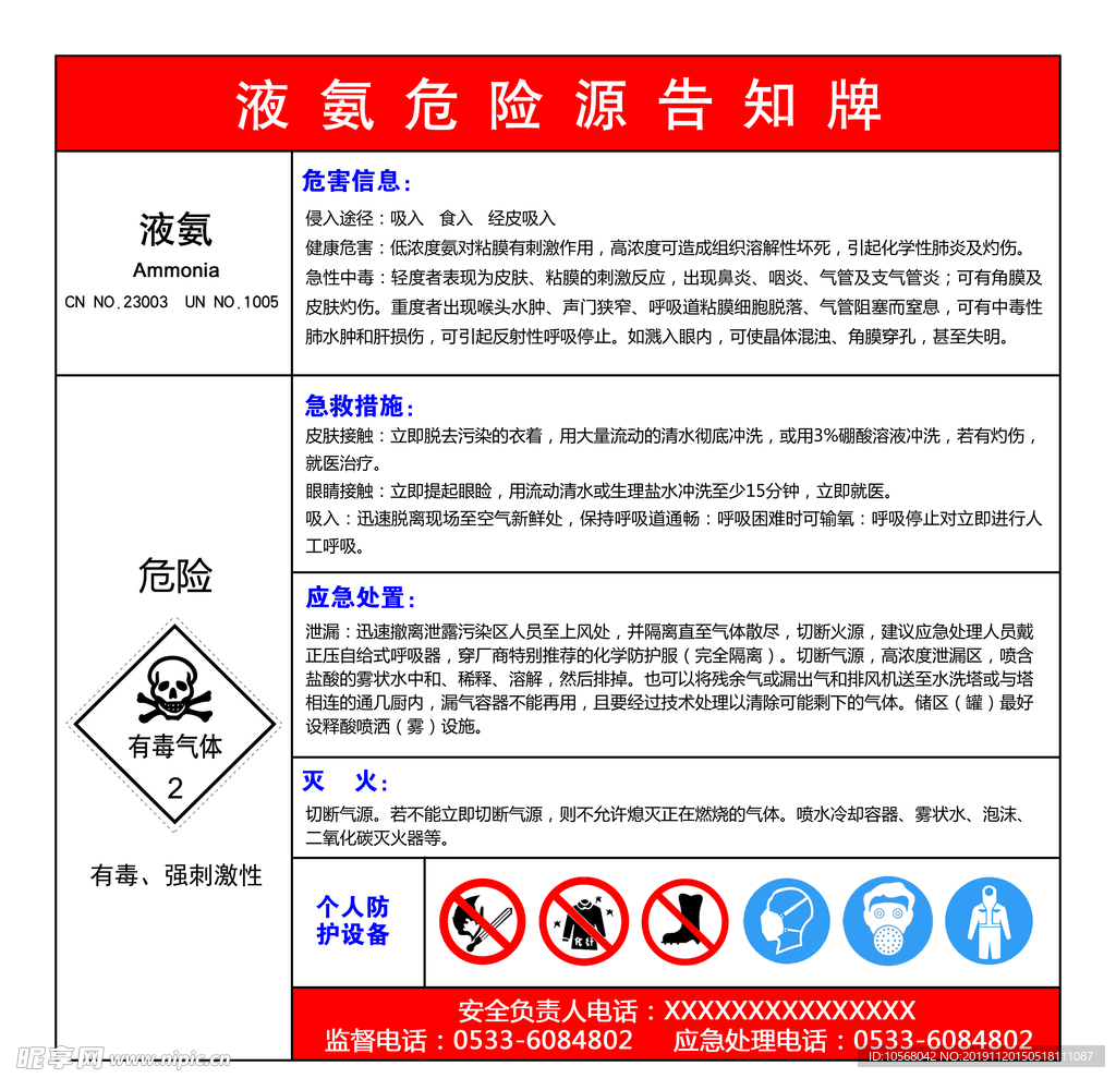 液氨危害告知牌