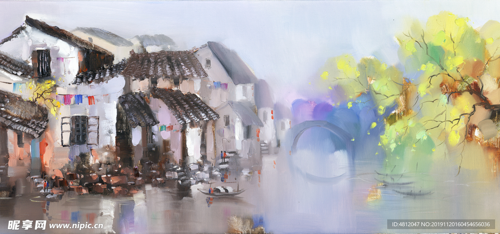 小镇水彩画