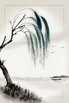 水墨中国风柳树素材