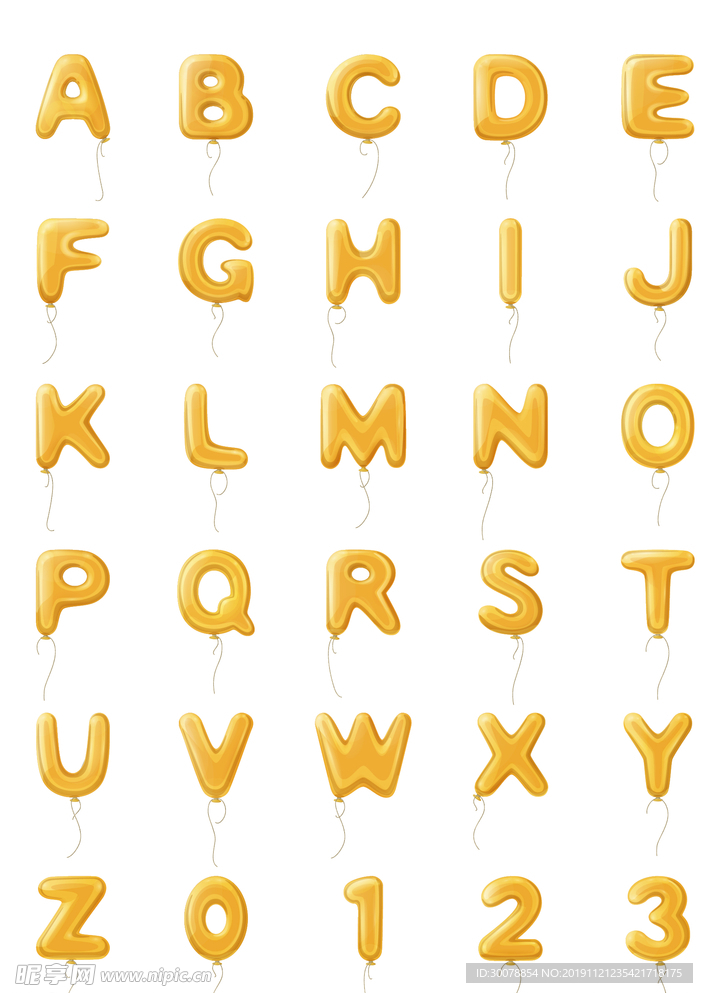 金色气球26字母数字图标ico