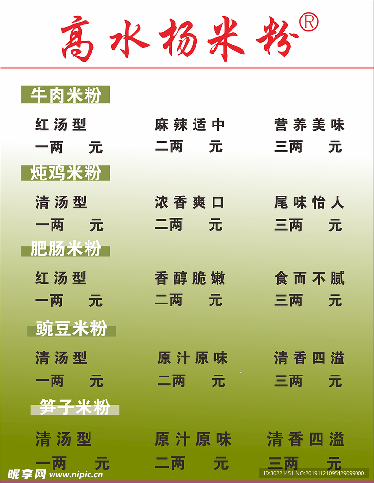米粉店价签