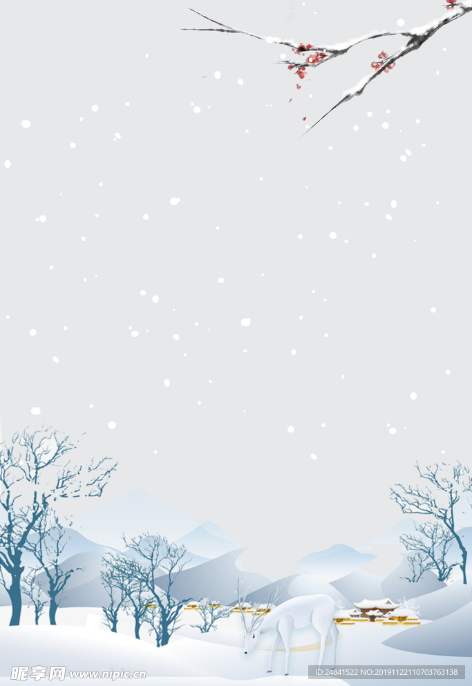 小鹿冬天背景元素图