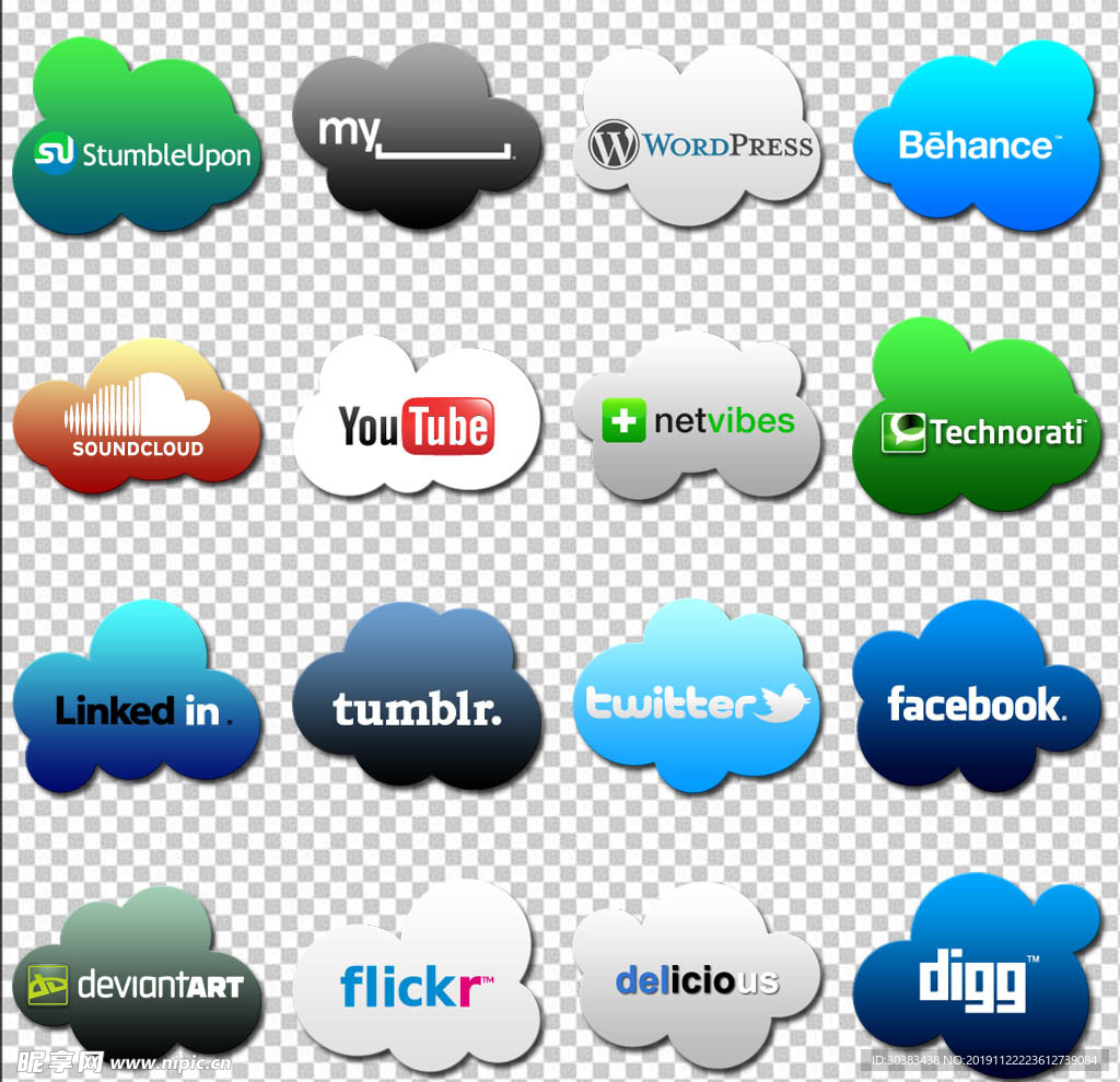 16款彩色社区云图标素免扣素材