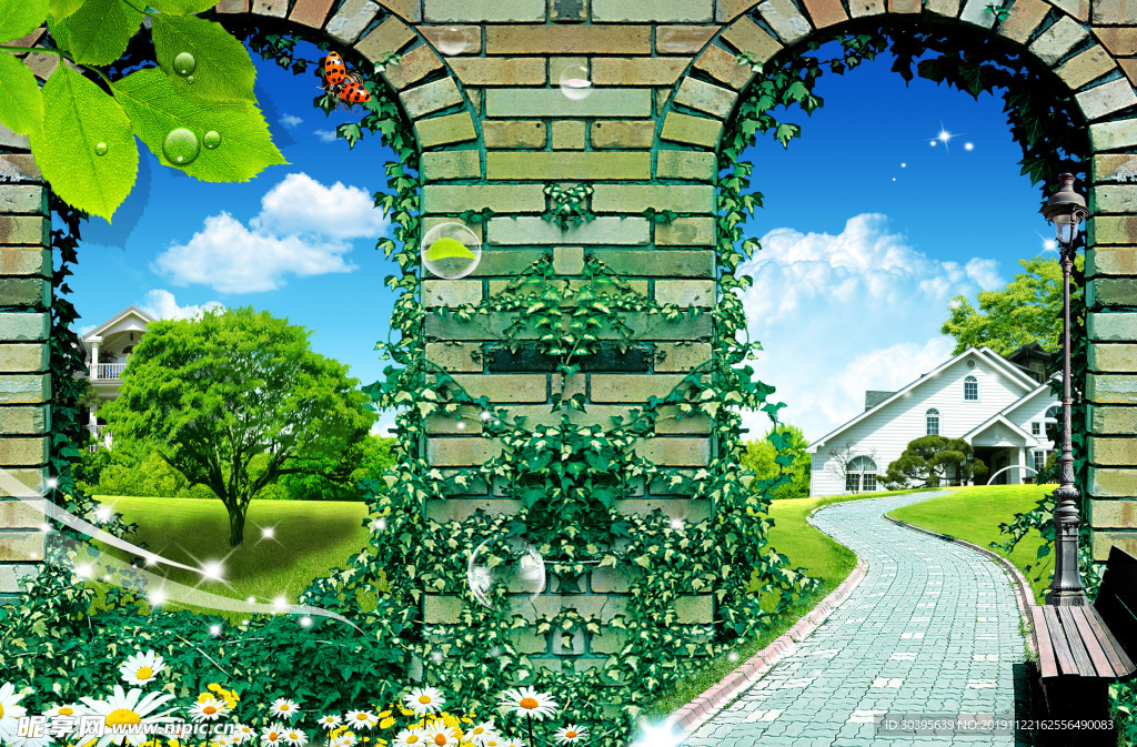 蓝天白云草地