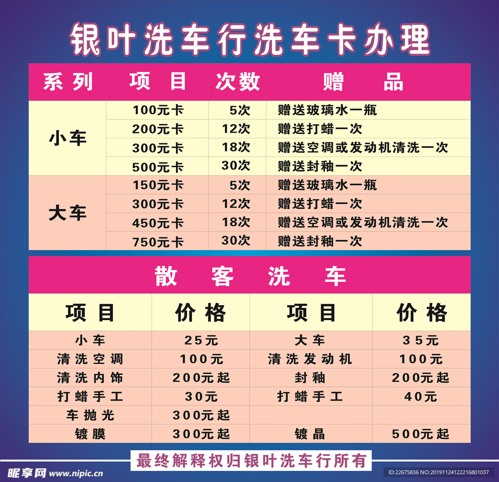 洗车会员卡办理海报