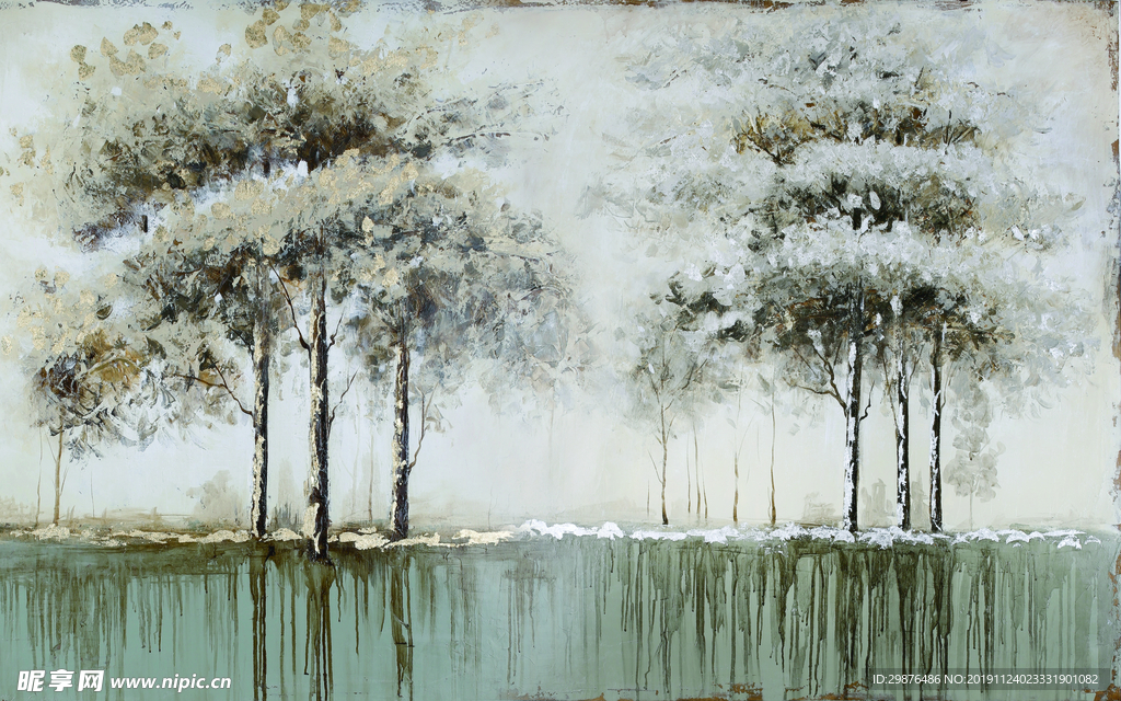 现代北欧油画风格树木森林背景墙