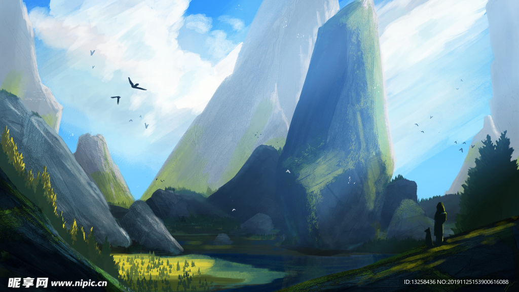彩色群山插画天空风景