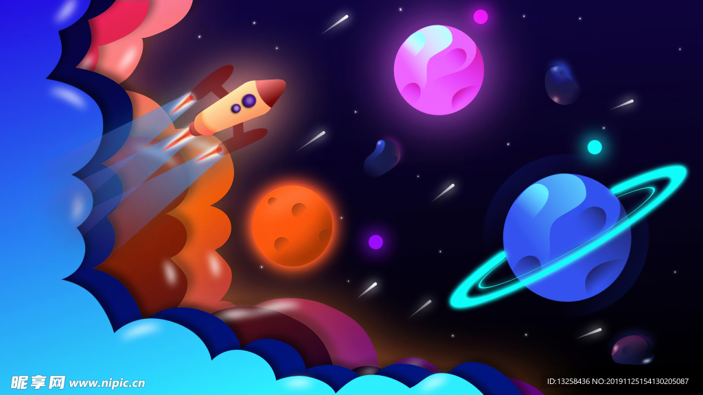 彩色宇宙插画星球背景
