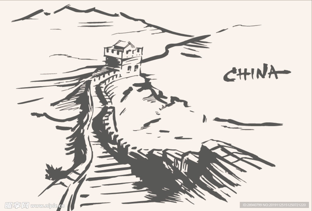 中国风长城手绘