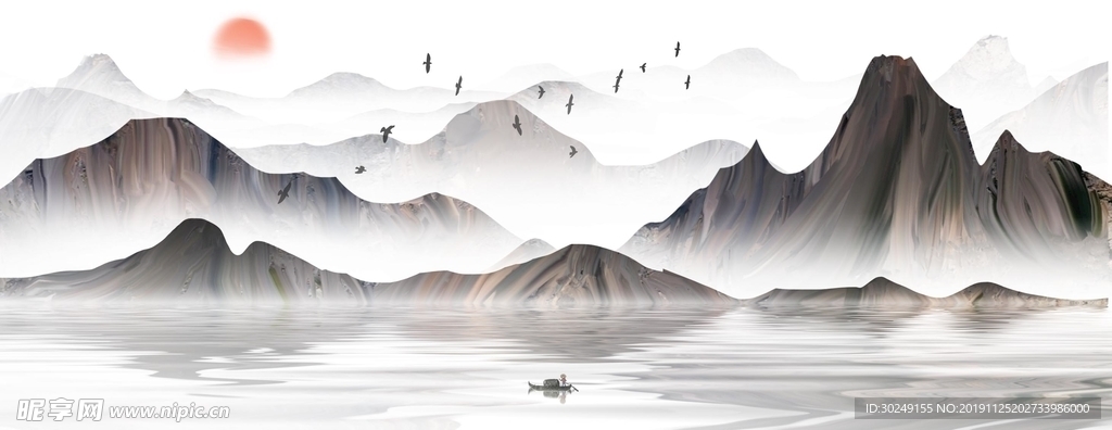 中式水墨山水画