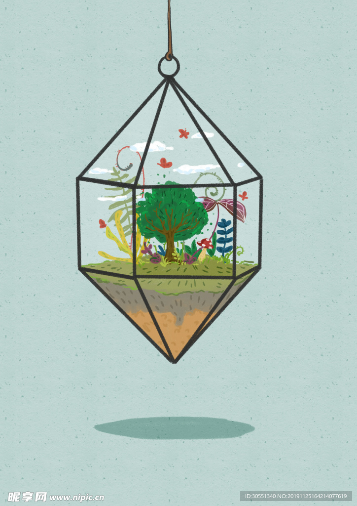 手绘植物  创意插画盆栽