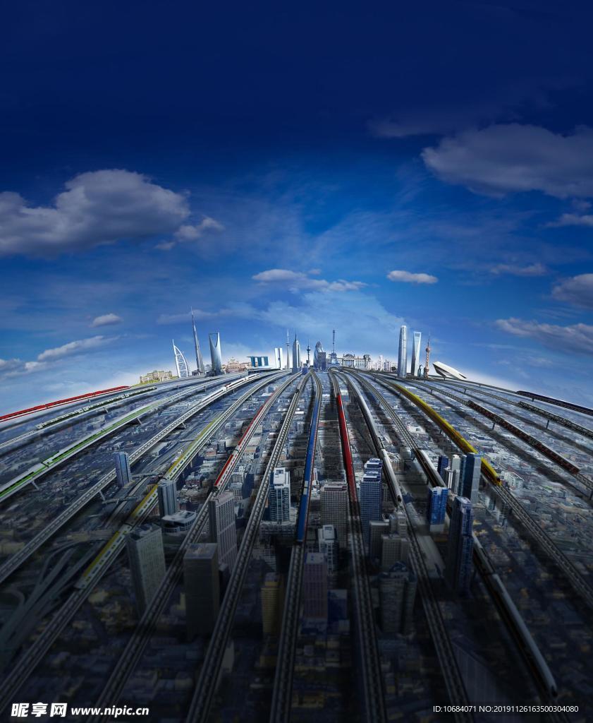 全国地标建筑高铁发车震撼背景