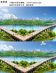 蓝天白云风景流水城市风景视频