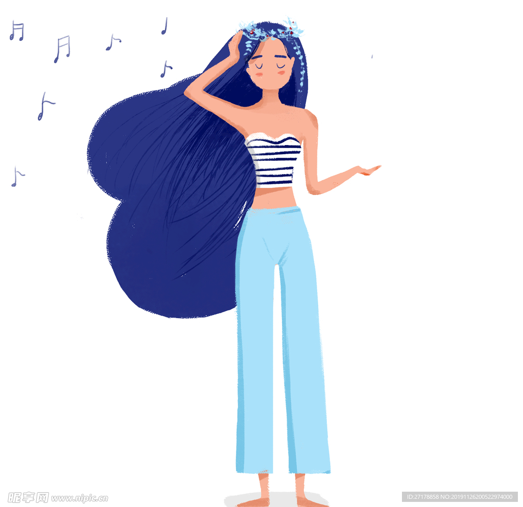 插画 音乐女孩