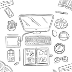手绘桌面学习办公用品背景
