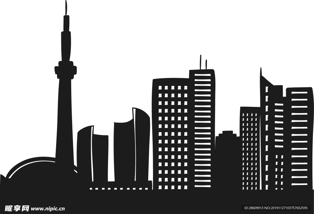 城市高楼大厦剪影png透明底图