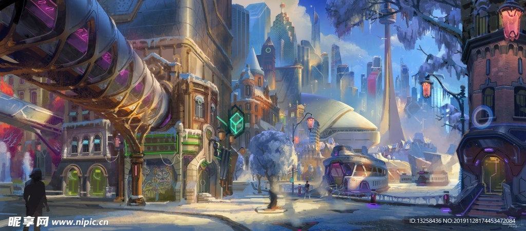 彩色动漫人物风景插画