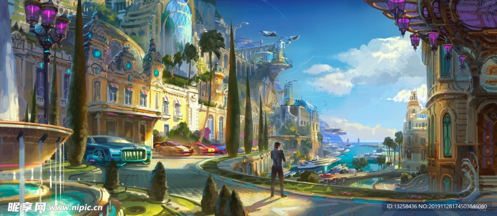 彩色动漫人物风景插画
