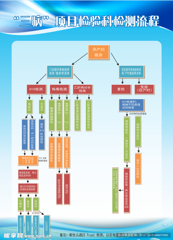 三病检验流程  蓝色背景