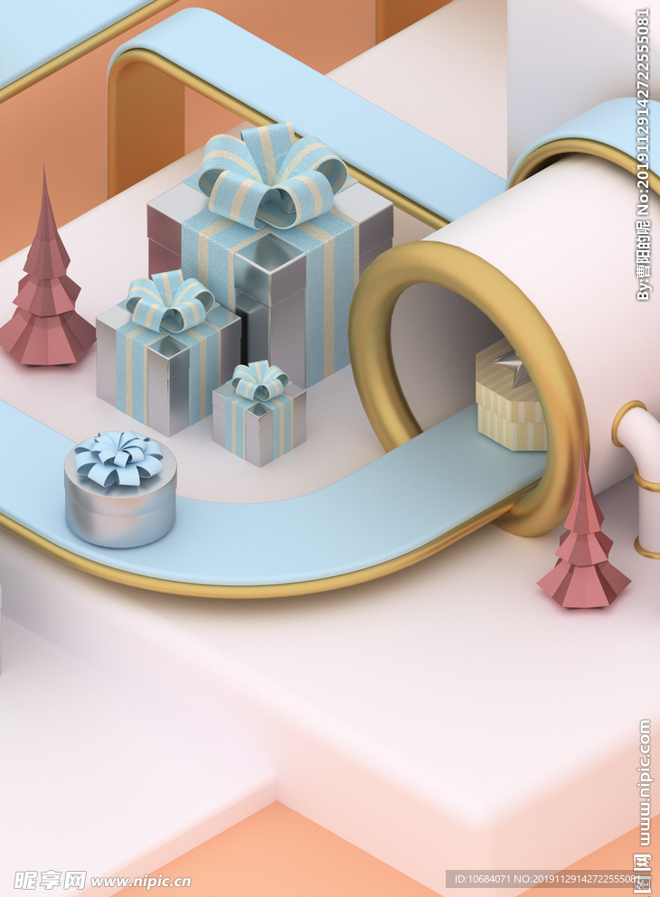 高清c4d立体礼盒场景素材背景