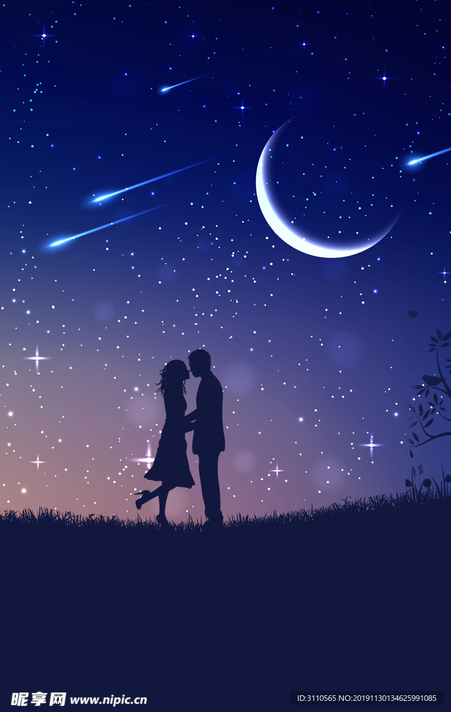 浪漫七夕夜空流星海报