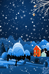 卡通冬季夜景大雪雪花海报背景