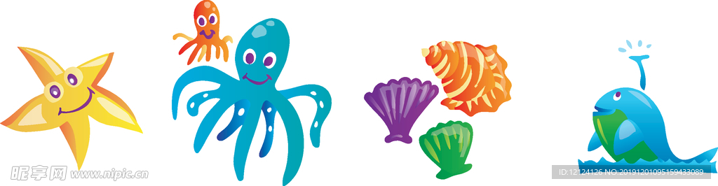 海洋 螃蟹 海豚 海草 卡通背