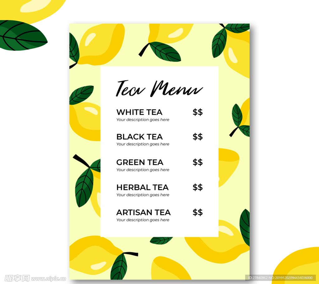 创意柠檬茶水单设计矢量图