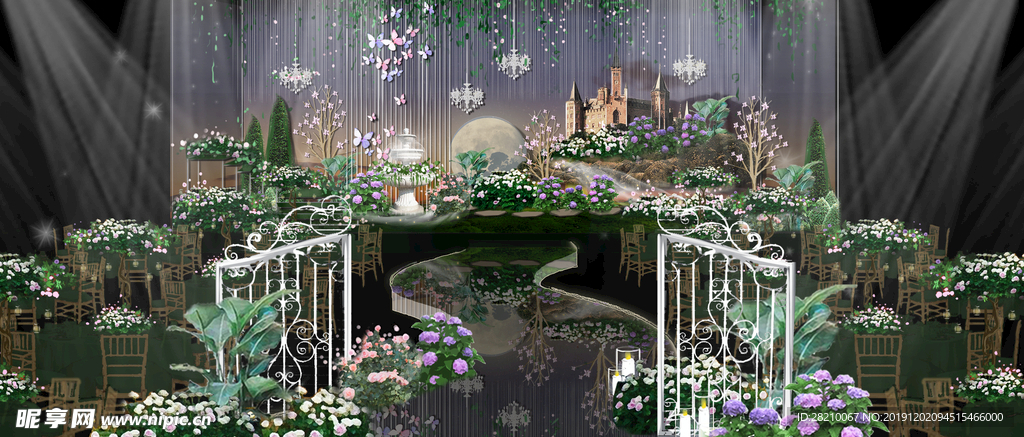 梦幻绿色森系花园婚礼效果图设计