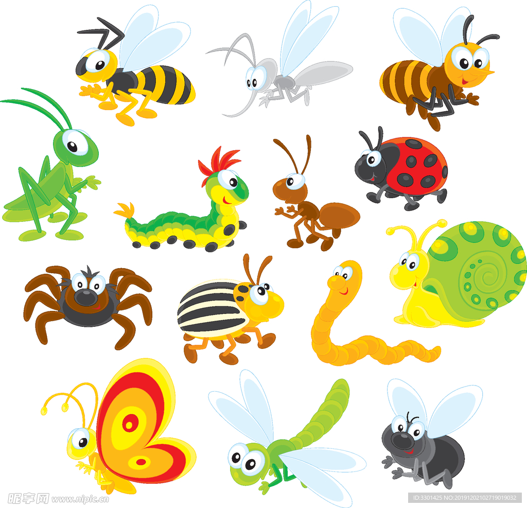儿童卡通矢量昆虫