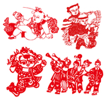 4款年画娃娃剪纸矢量图