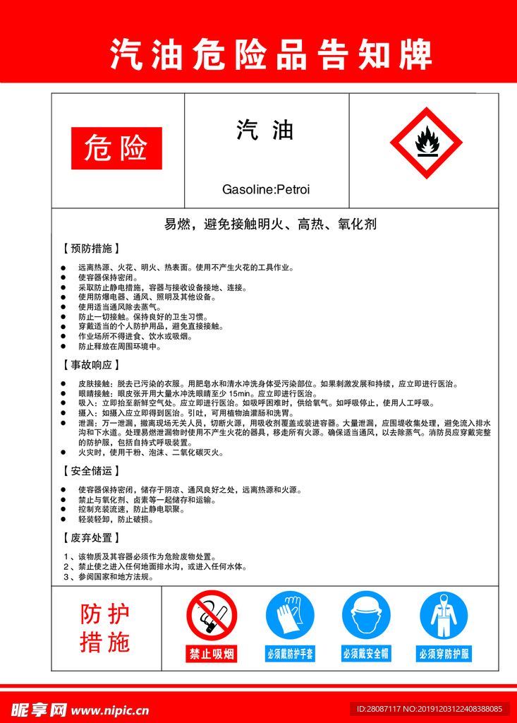 汽油危险品告知牌