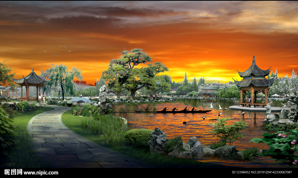 夕阳下的公园效果图