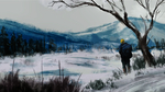 彩色 插画 群山 大雪 风景