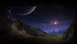 彩色 夜空 星球 山谷 背景