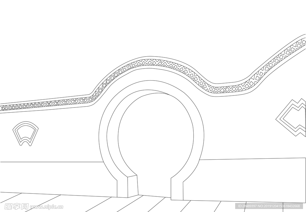 中式拱门线条图