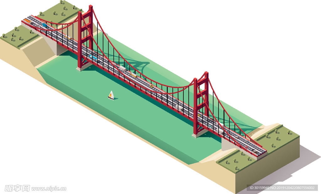 等距矢量跨海跨河大桥