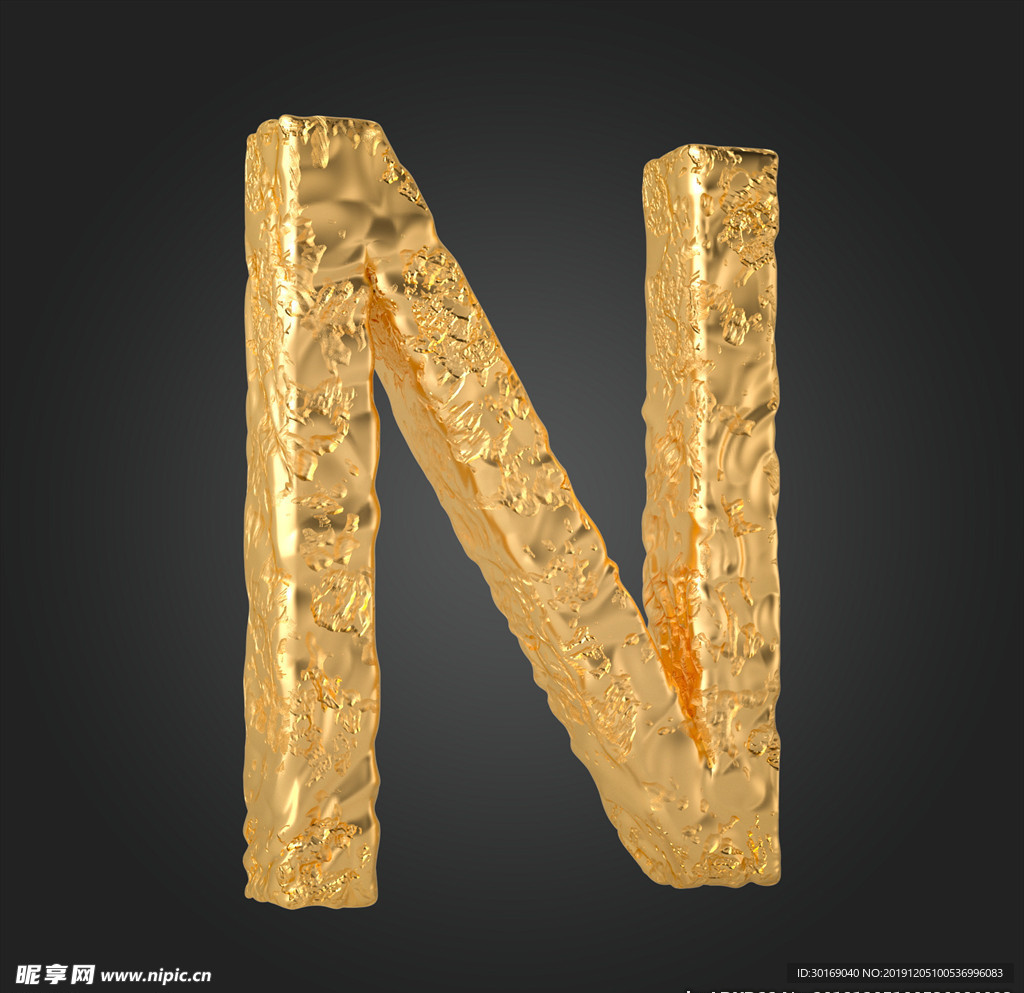 金属质感立体字母N