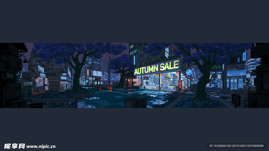 彩色 插画 城市 建筑 夜景