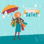 创意雨季购物女子促销海报矢量