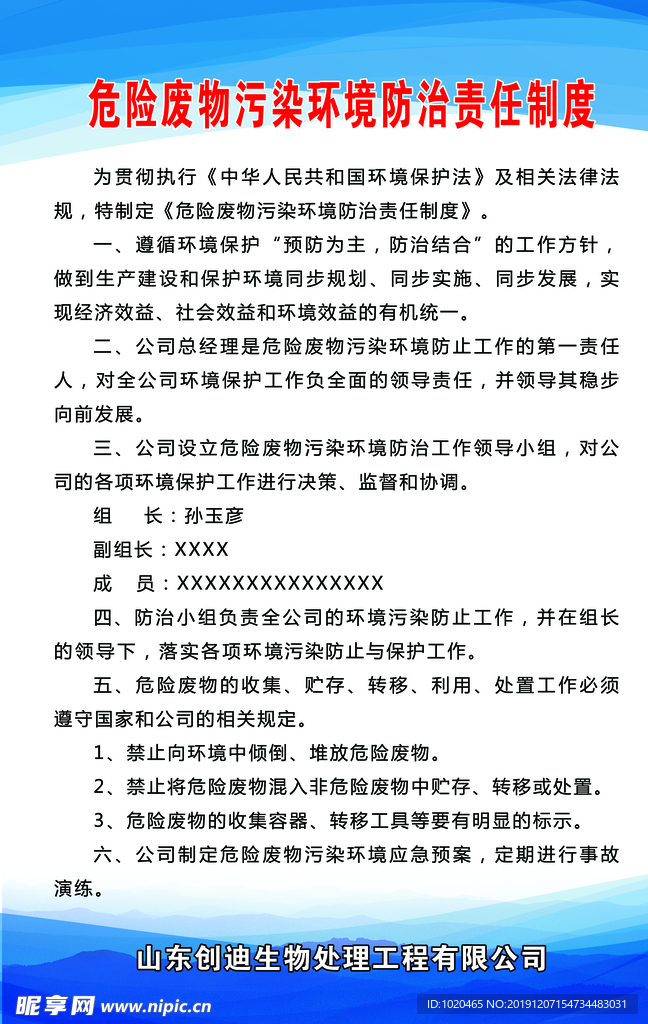 危废职责管理制度展板