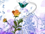 蝴蝶和黄色花朵手绘图片