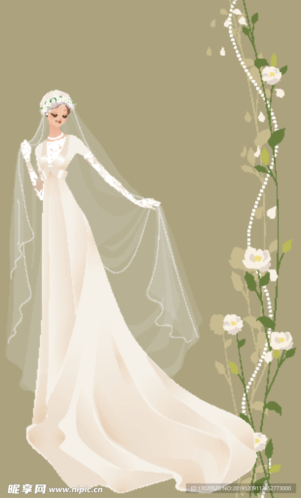 卡通情侣婚纱插画