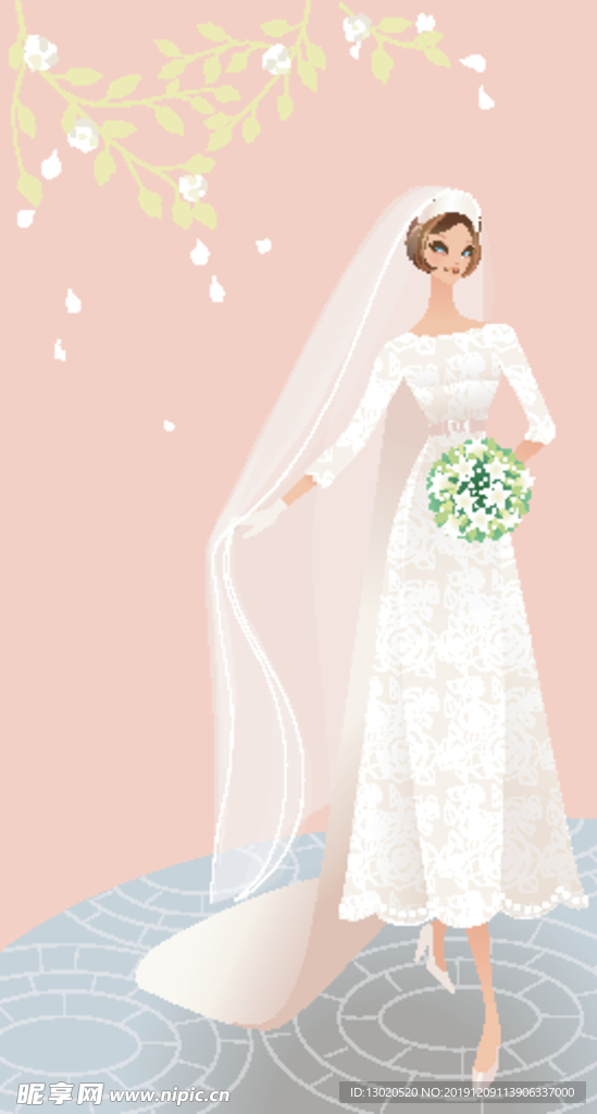 卡通情侣婚纱插画