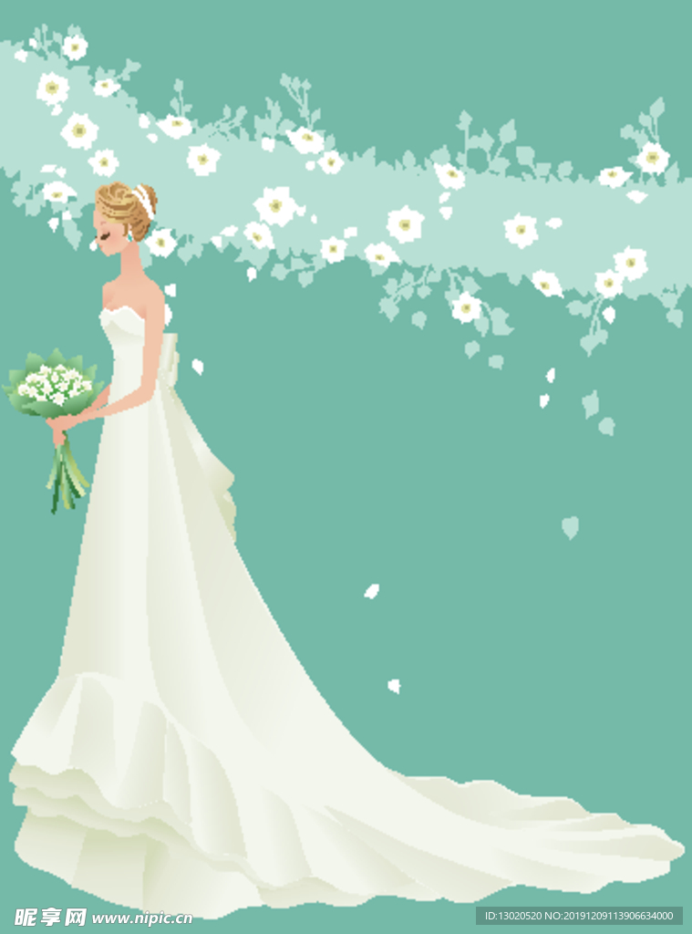 卡通情侣婚纱插画