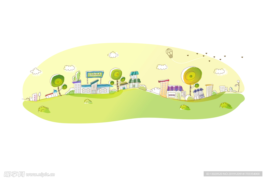 城市 线条 风景 插画 卡通