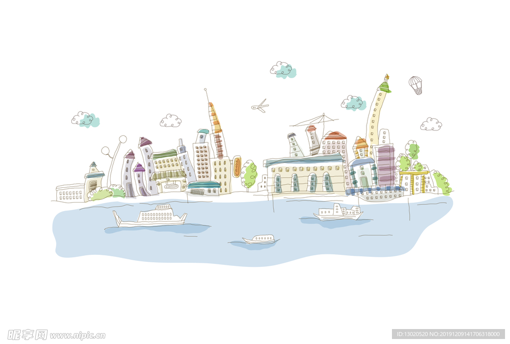 城市线条风景插画