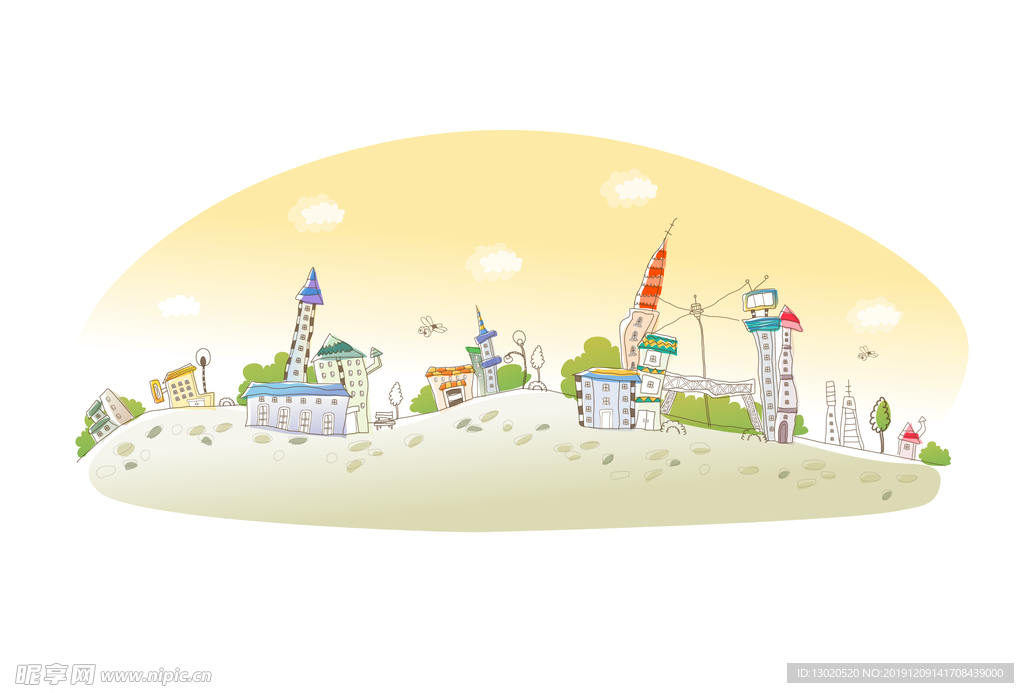 城市线条风景插画
