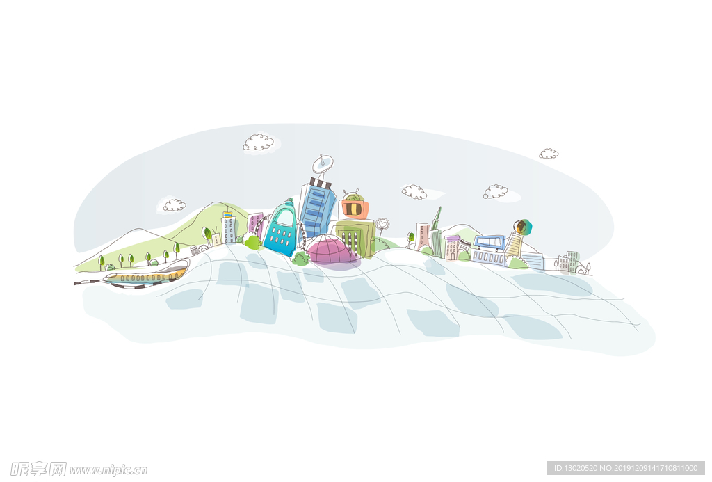城市线条风景插画