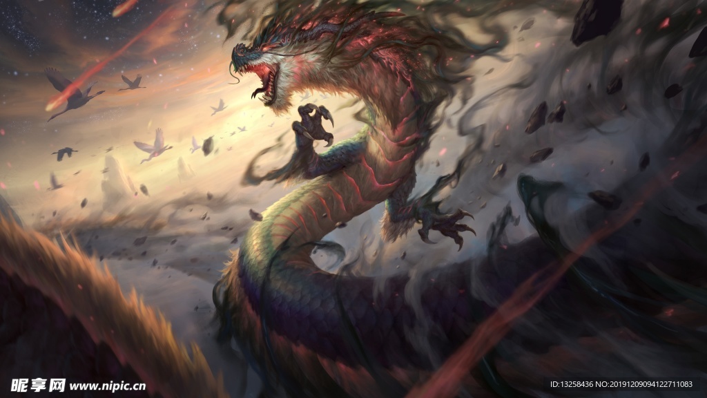 彩色 插画 巨龙 动漫 背景